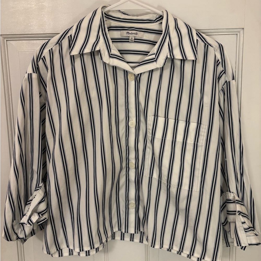 Madewell Navy and White Striped Casual Shirt